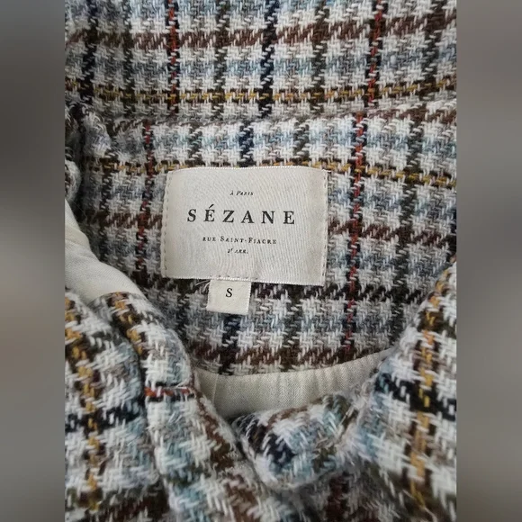 SÉZANE Will Cream Brown Houndstooth Plaid Wool Jacket RARE size Small NWT - Picture 10 of 13
